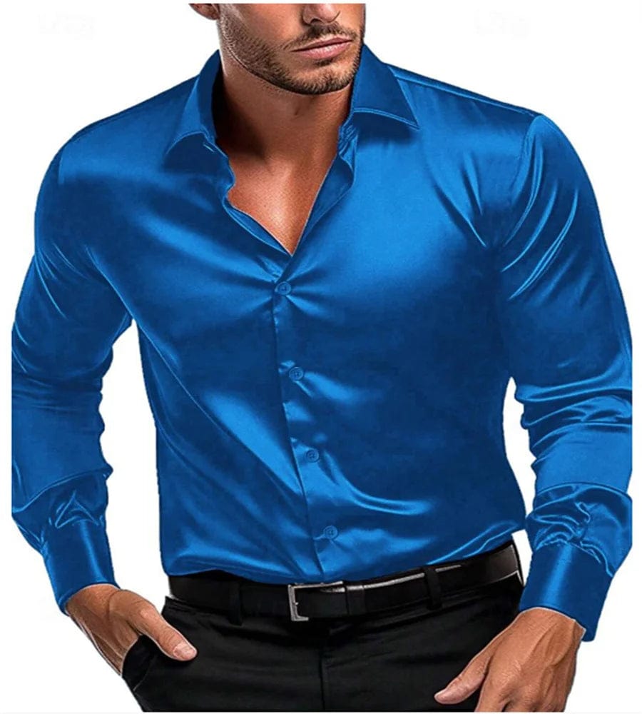 2024 Spring and autumn new silk fabric fashion men's long - sleeved men's business casual shirt long - sleeved shirt - SHOWLU FASHION STORE