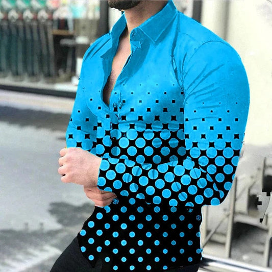 2024 Spring Men's Casual Long Sleeve Shirt Single Breasted Digital 3D Printed Polka Dot Lapel Shirt 6XL Party Shirt 14 Colors - SHOWLU FASHION STORE