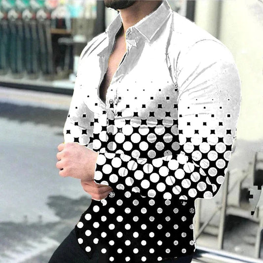 2024 Spring Men's Casual Long Sleeve Shirt Single Breasted Digital 3D Printed Polka Dot Lapel Shirt 6XL Party Shirt 14 Colors - SHOWLU FASHION STORE