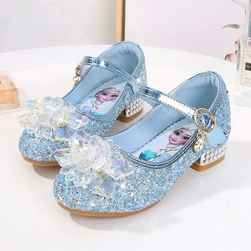 Girls Elsa princess sandals by MINISO with breathable PU leather and crystal accents, perfect for spring children's footwear.