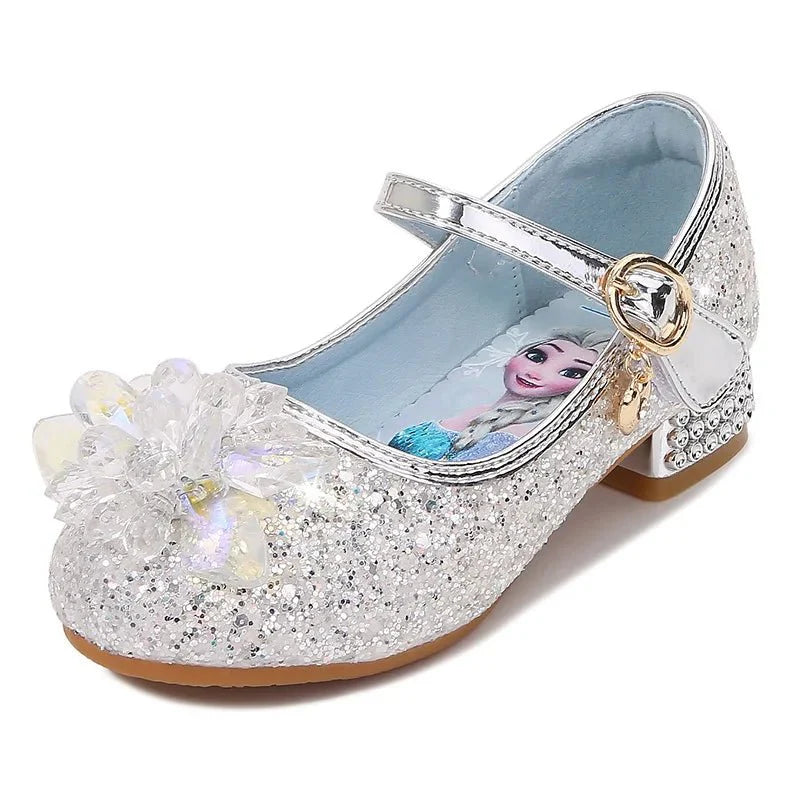 Girls Elsa Princess sandals by MINISO featuring breathable PU leather and crystal accents, perfect for spring and special occasions.