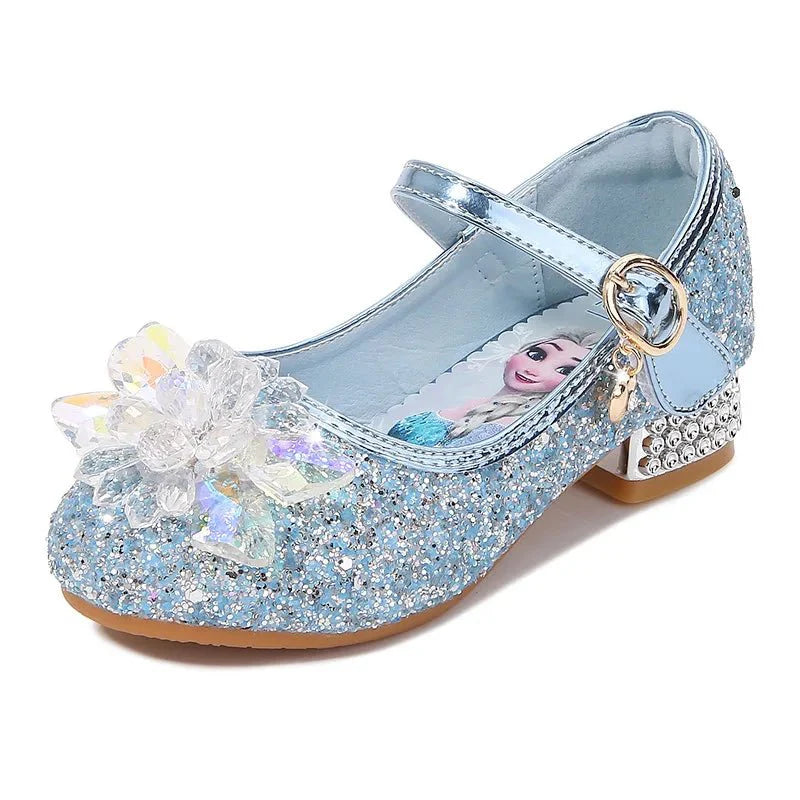 MINISO Girls Elsa princess sandals with breathable PU leather and crystal embellishments, perfect for spring and summer wear.