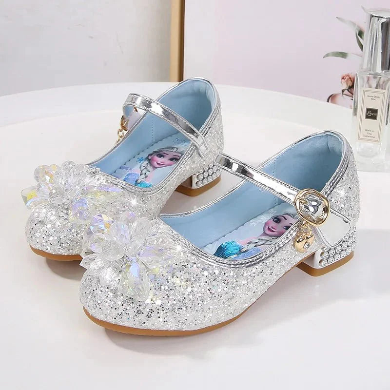 Girls Elsa princess sandals by MINISO with breathable PU leather and crystal accents, perfect for spring and summer wear.