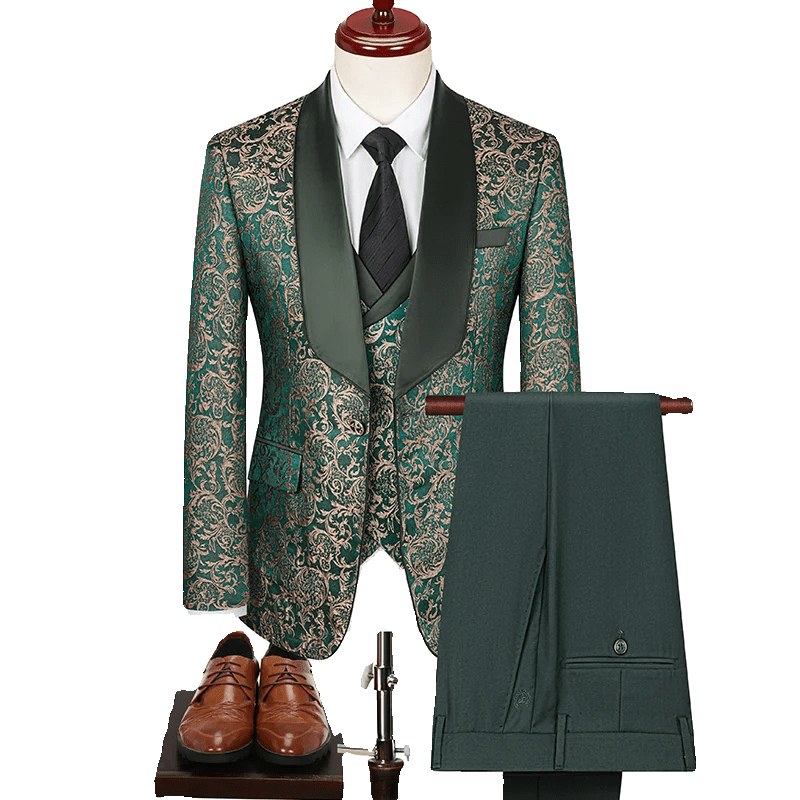 2024 Spring New Men's (suit + Vest + Trousers) British Style Business Casual Three - piece High - density Jacquard Wedding Dress - SHOWLU FASHION STORE