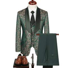 2024 Spring New Men's (suit + Vest + Trousers) British Style Business Casual Three - piece High - density Jacquard Wedding Dress - SHOWLU FASHION STORE