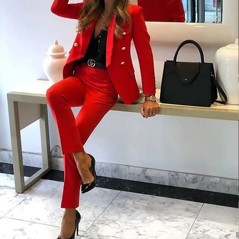 2024 Spring Summer New Women's Clothing Solid Color V - neck Long - Sleeved Coat Blazer Pants Trousers Fashion Casual Suit - SHOWLU FASHION STORE