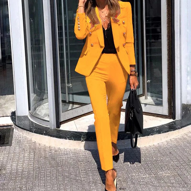 2024 Spring Summer New Women's Clothing Solid Color V - neck Long - Sleeved Coat Blazer Pants Trousers Fashion Casual Suit - SHOWLU FASHION STORE