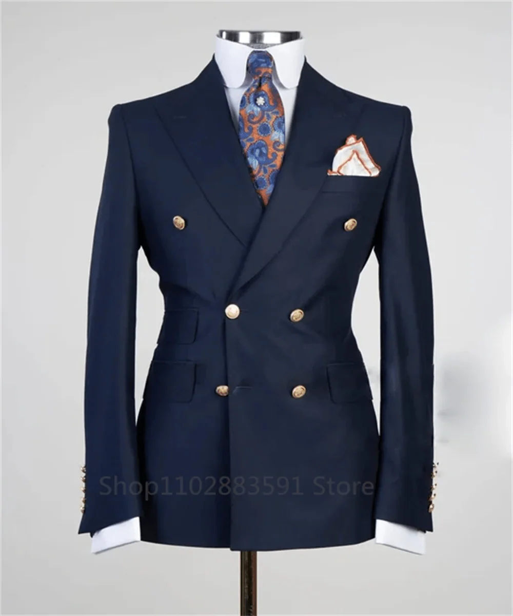 SHOWLU FASHION men's slim fit wedding tuxedo with wide shawl lapel, gold buttons, and tailored blazer for formal occasions