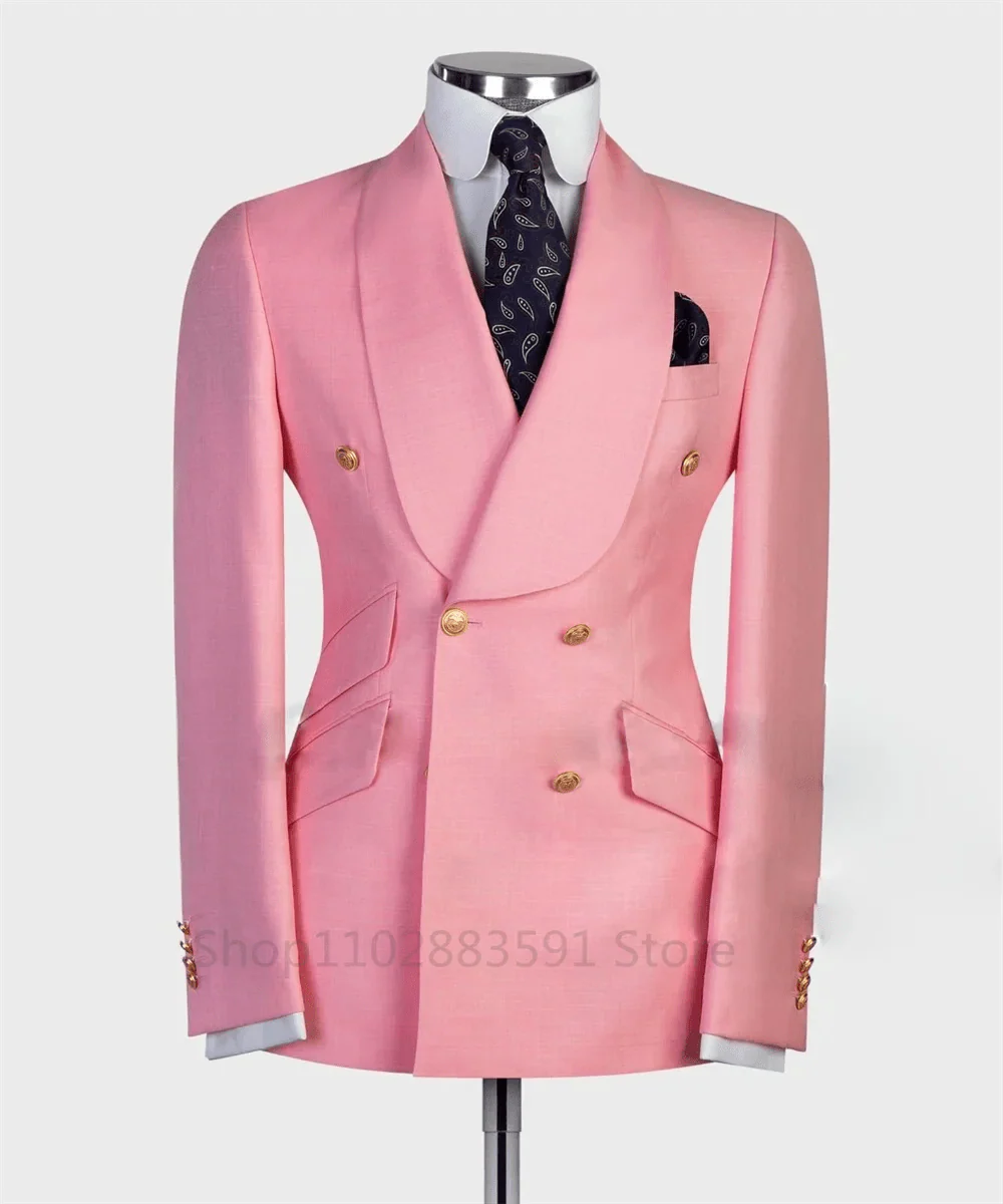 SHOWLU FASHION men's slim fit wedding tuxedo with wide shawl lapel, luxury blazer and gold button detail on the front.