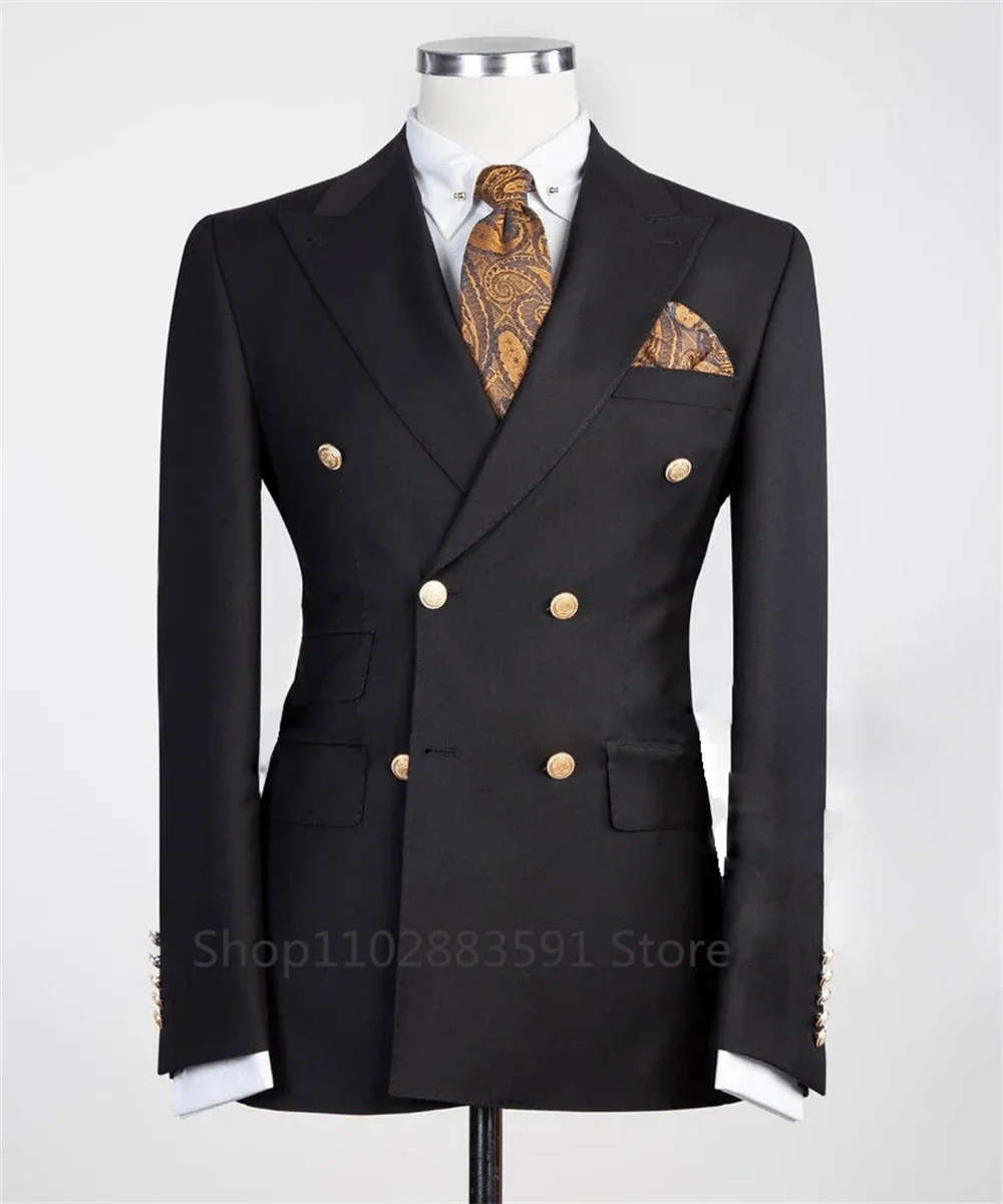 Slim fit men's wedding tuxedo blazer with wide shawl lapel, gold buttons, luxury style, custom-made by SHOWLU FASHION STORE.