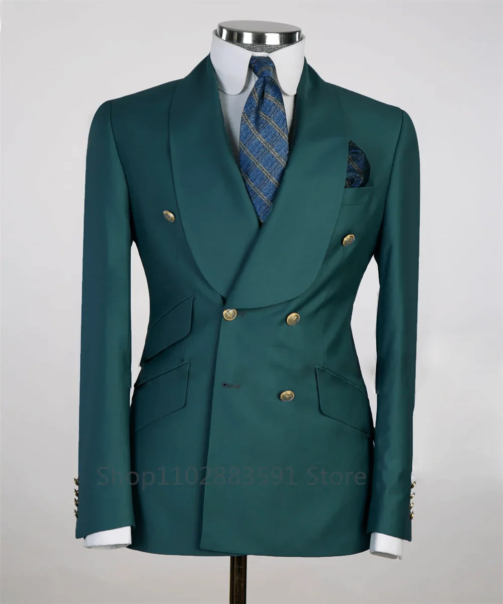 SHOWLU FASHION men's slim fit wedding tuxedo with wide shawl lapel and gold buttons, stylish custom-made blazer for grooms.