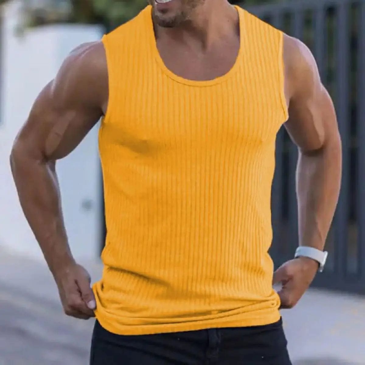 2024 Summer men sleeveless wide shoulder knitted striped muscle Fitness sports casual slim - fit back heart hipster man - SHOWLU FASHION STORE