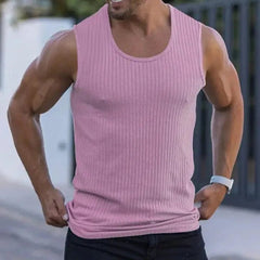 2024 Summer men sleeveless wide shoulder knitted striped muscle Fitness sports casual slim - fit back heart hipster man - SHOWLU FASHION STORE