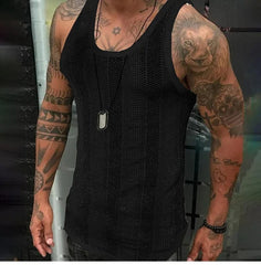 2024 Summer Men's Solid Sleeveless Knit Vest Fashion New Hollow Out Design Sport Tops Male Casual Fitness Tank Tops Gym Hombre - SHOWLU FASHION STORE