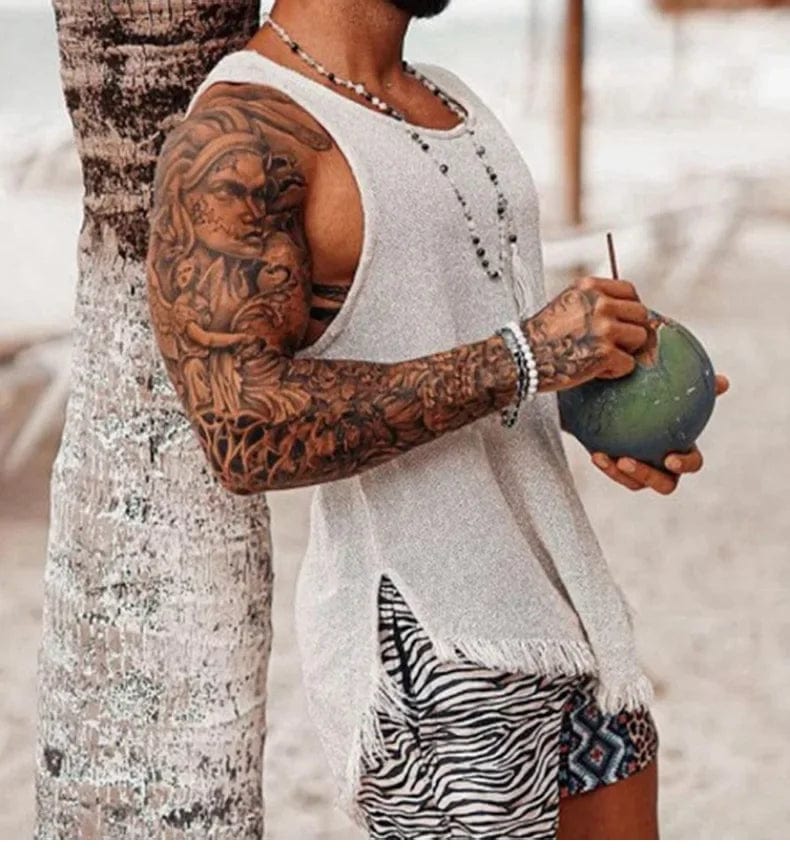 2024 Summer Men's Solid Sleeveless Knit Vest Fashion New Hollow Out Design Sport Tops Male Casual Fitness Tank Tops Gym Hombre - SHOWLU FASHION STORE