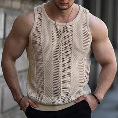 2024 Summer Men's Solid Sleeveless Knit Vest Fashion New Hollow Out Design Sport Tops Male Casual Fitness Tank Tops Gym Hombre - SHOWLU FASHION STORE