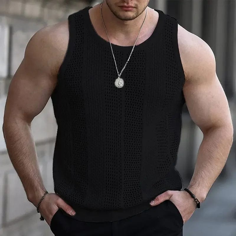 2024 Summer Men's Solid Sleeveless Knit Vest Fashion New Hollow Out Design Sport Tops Male Casual Fitness Tank Tops Gym Hombre - SHOWLU FASHION STORE