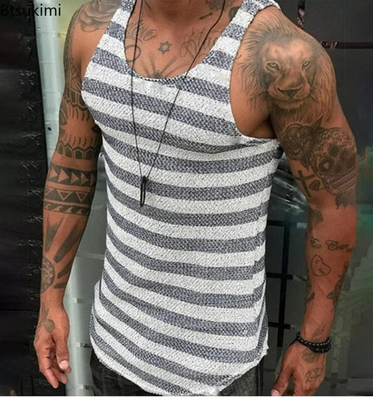 2024 Summer Men's Solid Sleeveless Knit Vest Fashion New Hollow Out Design Sport Tops Male Casual Fitness Tank Tops Gym Hombre - SHOWLU FASHION STORE