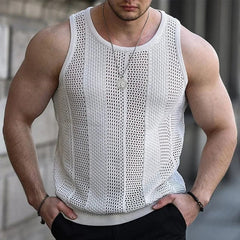 2024 Summer Men's Solid Sleeveless Knit Vest Fashion New Hollow Out Design Sport Tops Male Casual Fitness Tank Tops Gym Hombre - SHOWLU FASHION STORE