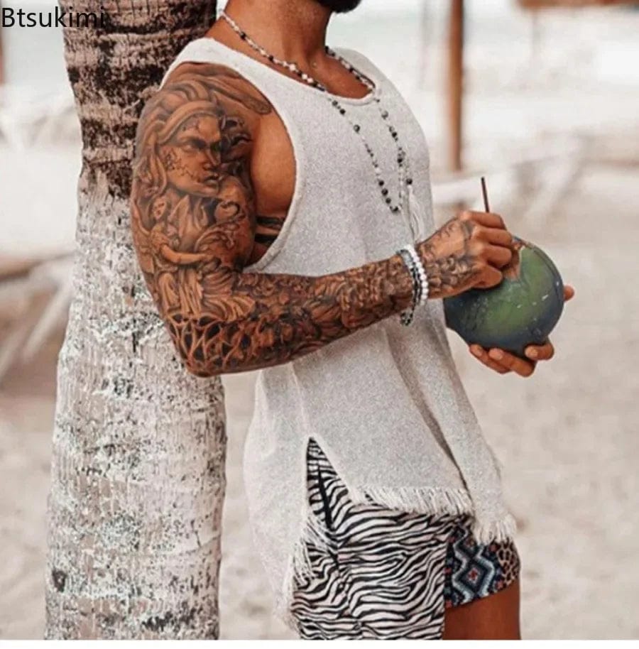 2024 Summer Men's Solid Sleeveless Knit Vest Fashion New Hollow Out Design Sport Tops Male Casual Fitness Tank Tops Gym Hombre - SHOWLU FASHION STORE