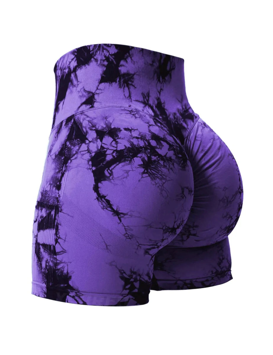 Showlu Fashion CHRLEISURE tie dye seamless fitness shorts with high waist and butt lifting design for active women, 2024 summer style