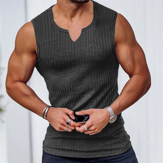 2024 Summer new men V - neck Vest stripe gym Tank top Men Fitness sleeveless shirt Sports Undershirt Gyms clothing Training vest - SHOWLU FASHION STORE