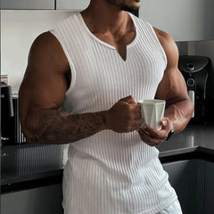 2024 Summer new men V - neck Vest stripe gym Tank top Men Fitness sleeveless shirt Sports Undershirt Gyms clothing Training vest - SHOWLU FASHION STORE