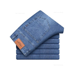 2024 Summer Thin Men's Elastic Cotton Jeans Fashion Gray Comfortable Business Straight Casual Pants High Quality Brand Trousers - SHOWLU FASHION STORE