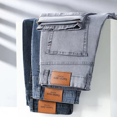 2024 Summer Thin Men's Elastic Cotton Jeans Fashion Gray Comfortable Business Straight Casual Pants High Quality Brand Trousers - SHOWLU FASHION STORE