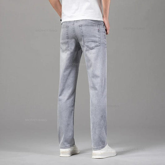 2024 Summer Thin Men's Elastic Cotton Jeans Fashion Gray Comfortable Business Straight Casual Pants High Quality Brand Trousers - SHOWLU FASHION STORE