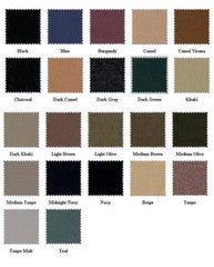A grid of fabric swatches in various colors for custom men's suits.