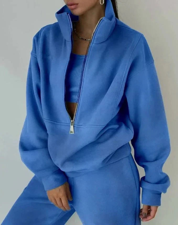 Shuangfuxiang women's knit tracksuit set with warm, stylish two-piece sportswear for autumn and winter casual wear.