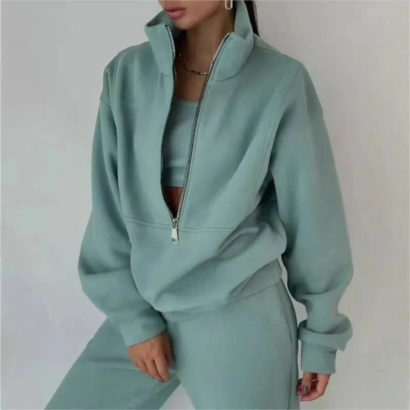 Shuangfuxiang women's knit tracksuit set by SHOWLU FASHION STORE, stylish warm two-piece sports suit for autumn and winter.