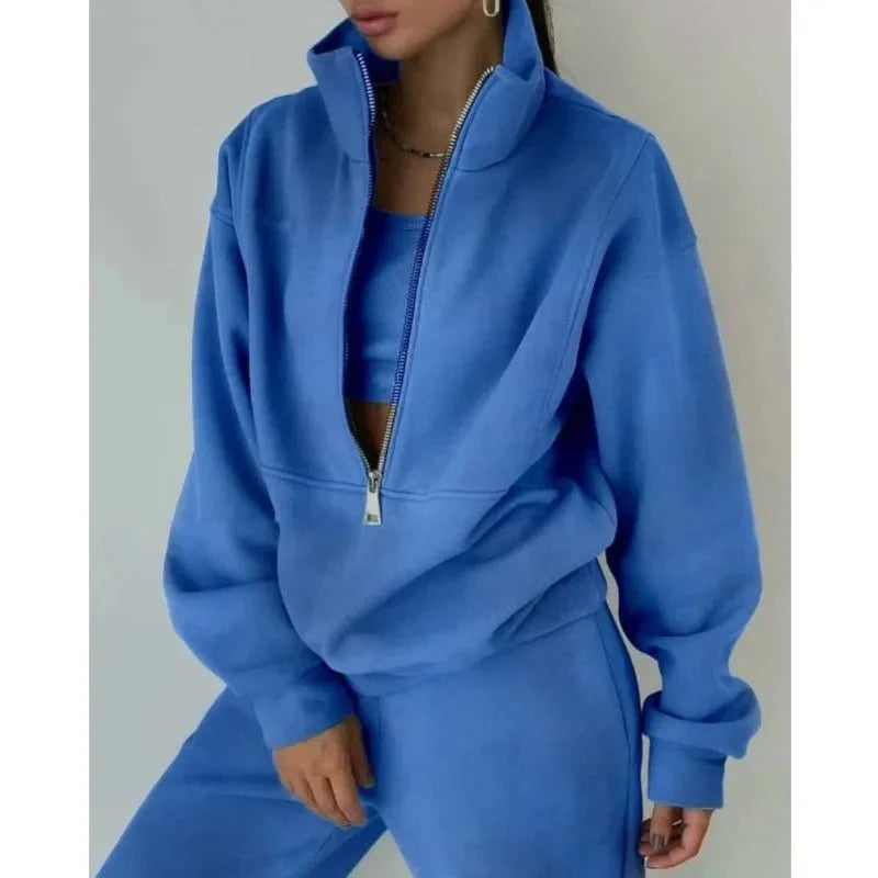 Shuangfuxiang women's knit tracksuit set, stylish warm two-piece sports suit for autumn and winter, casual and comfortable.