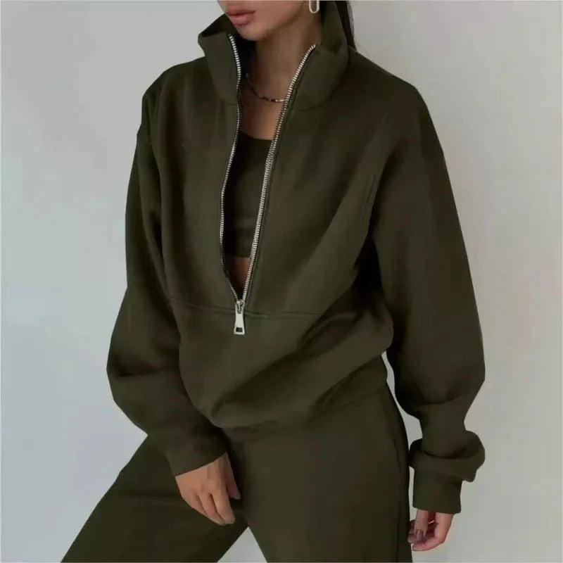 Shuangfuxiang women's knit tracksuit set by SHOWLU FASHION STORE, stylish warm two-piece sports suit for autumn and winter.