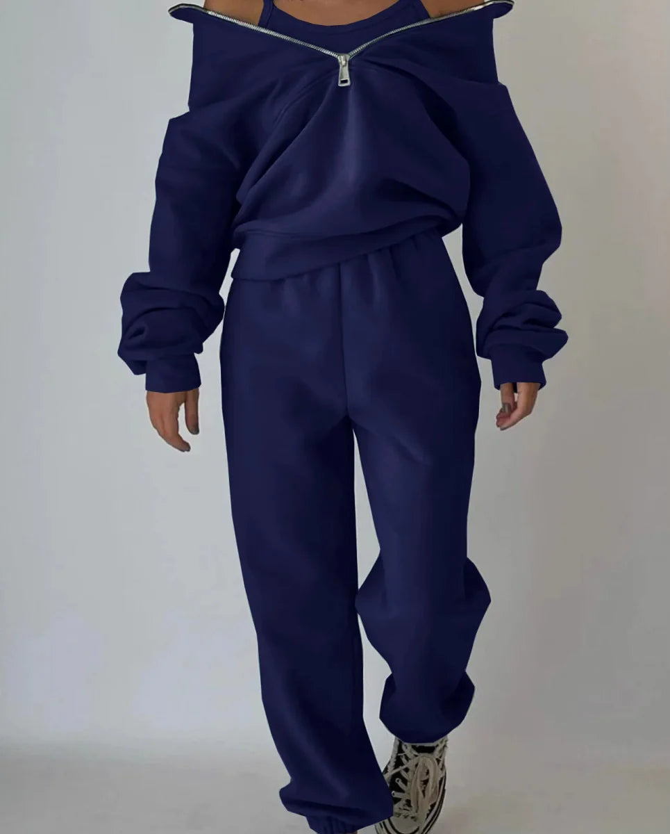 Shuangfuxiang women's knit tracksuit set by SHOWLU FASHION STORE, stylish warm two-piece sports suit for autumn and winter.