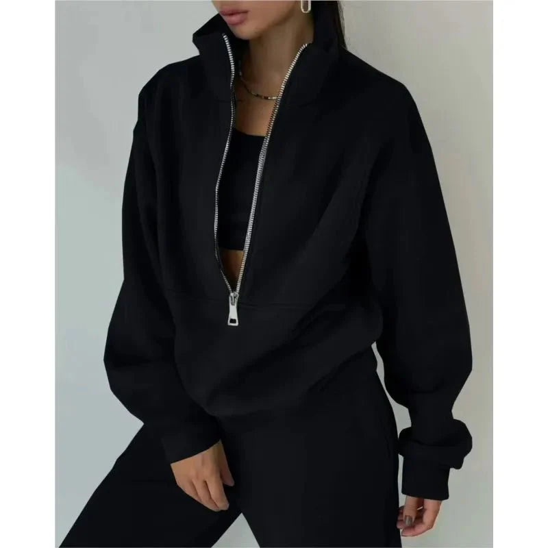 Shuangfuxiang women's knit tracksuit set by SHOWLU FASHION, stylish warm two-piece sports suit for autumn and winter.
