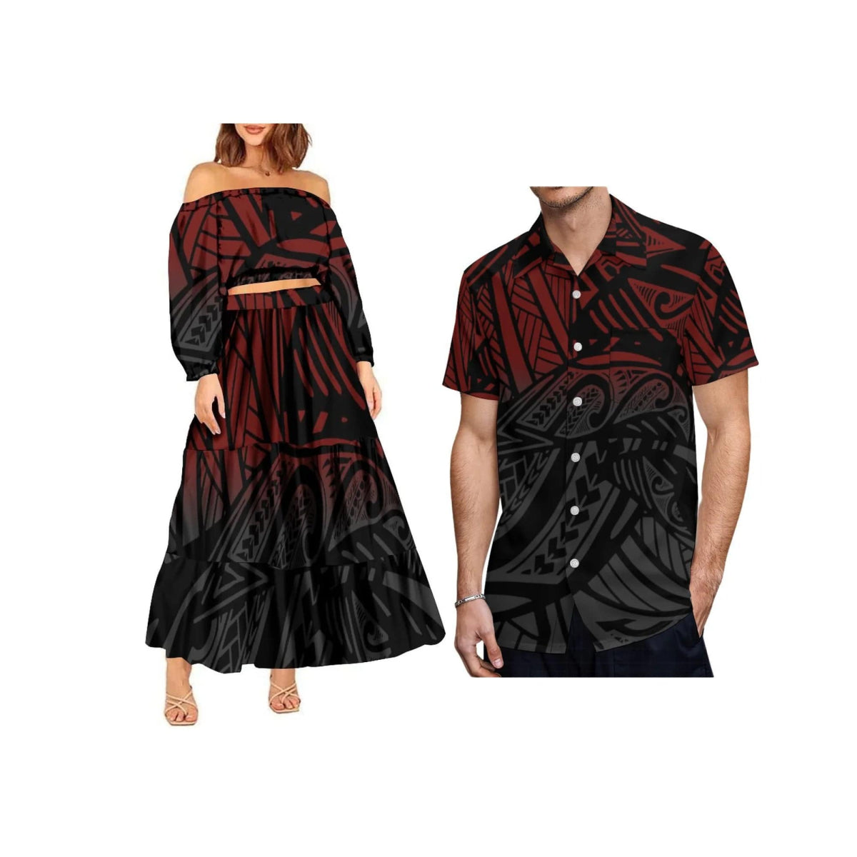 2024 Trendy 2 Piece Set Custom Polynesian Tribal One Shoulder Long Sleeve Crop Top Maxi Skirt Plus Size Womens Sets Dress - SHOWLU FASHION STORE