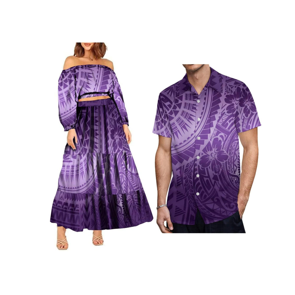 2024 Trendy 2 Piece Set Custom Polynesian Tribal One Shoulder Long Sleeve Crop Top Maxi Skirt Plus Size Womens Sets Dress - SHOWLU FASHION STORE