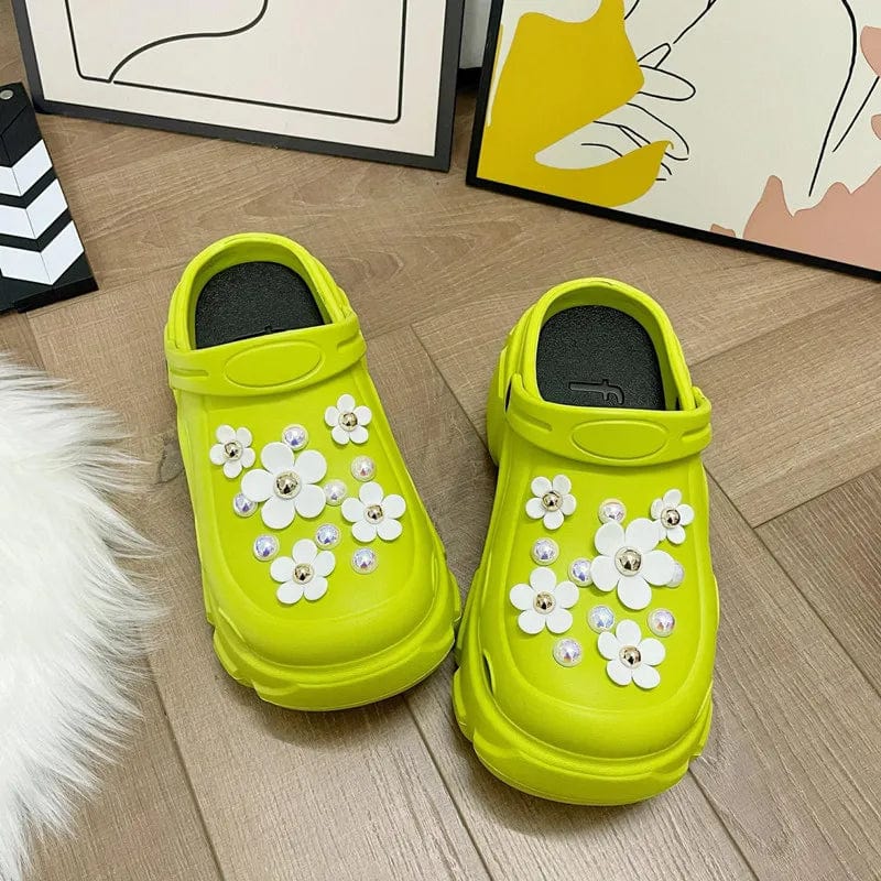 2024 Women's Hole Shoes Summer New EVA Thick Sole Garden Shoes Cute Cartoon 8cm High Heels Anti Slip Soft Sole Perforated Shoes - SHOWLU FASHION STORE