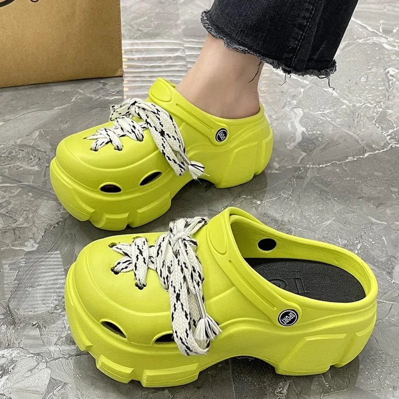 2024 Women's Hole Shoes Summer New EVA Thick Sole Garden Shoes Cute Cartoon 8cm High Heels Anti Slip Soft Sole Perforated Shoes - SHOWLU FASHION STORE