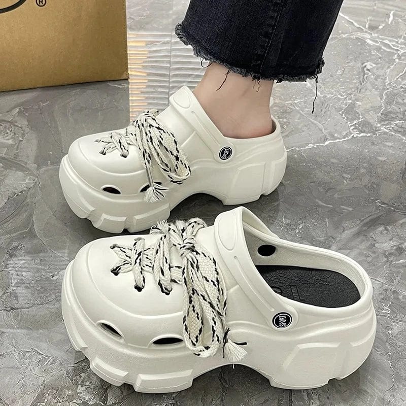 2024 Women's Hole Shoes Summer New EVA Thick Sole Garden Shoes Cute Cartoon 8cm High Heels Anti Slip Soft Sole Perforated Shoes - SHOWLU FASHION STORE