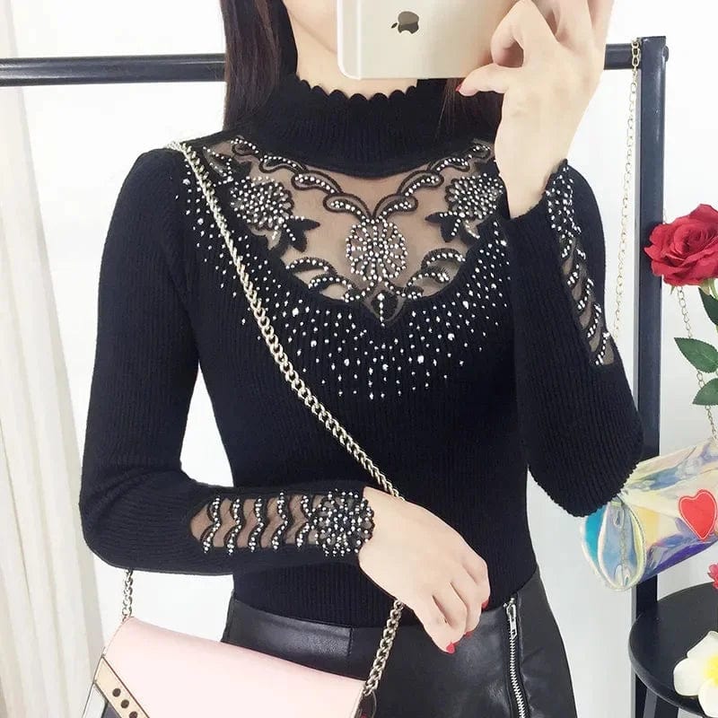 Women's mock neck knit sweater by SHOWLU FASHION STORE, loose long sleeve cotton pullover, warm autumn winter top.