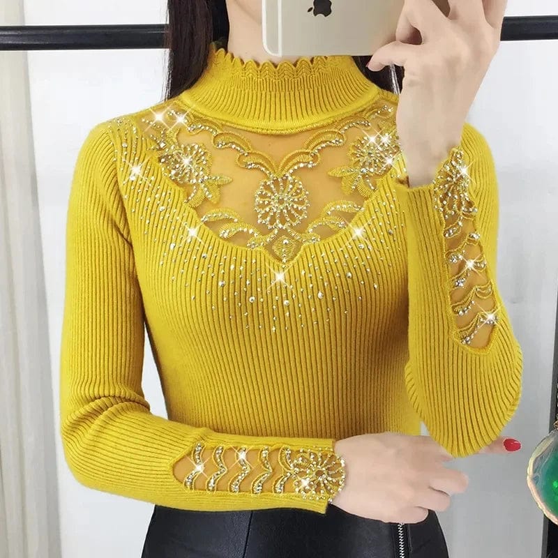 Women's loose knit cotton mock neck sweater with long sleeves, stylish warm pullover by SHOWLU FASHION STORE.