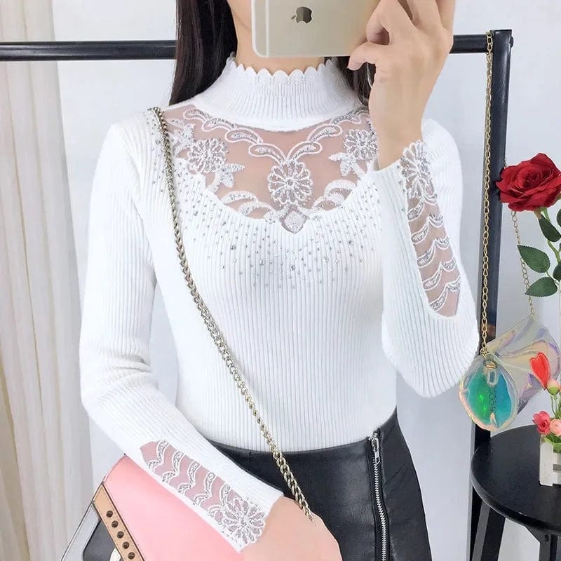 Women's loose long sleeve cotton knit sweater with mock neck from SHOWLU FASHION STORE, perfect for autumn and winter warmth.