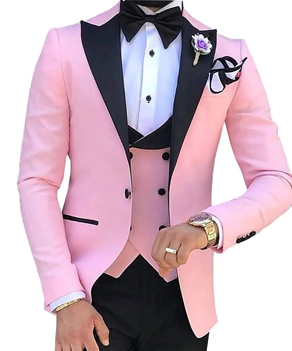 2025 Latest Pink Men Suit For Men Business Suits Casual Suits Terno Masculino Men Clothing Groom Tuxedos 3PCS(Blazer+Pants+Vest) - SHOWLU FASHION STORE