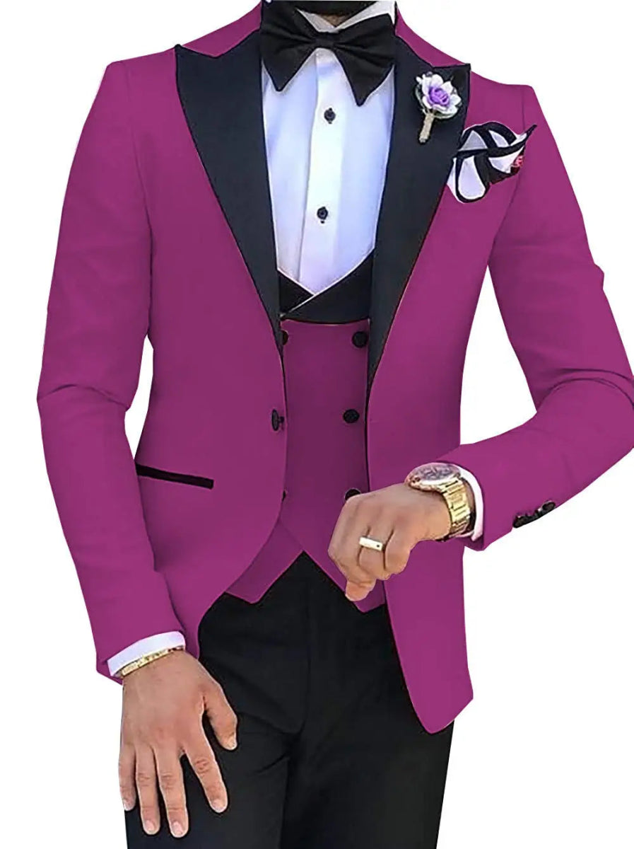 2025 Latest Pink Men Suit For Men Business Suits Casual Suits Terno Masculino Men Clothing Groom Tuxedos 3PCS(Blazer+Pants+Vest) - SHOWLU FASHION STORE