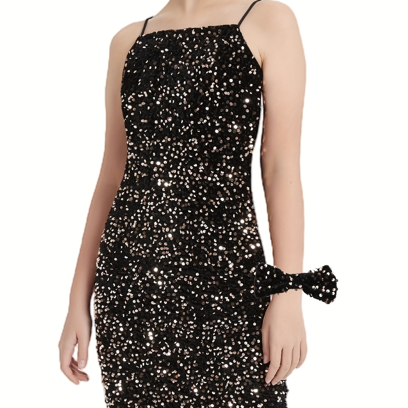 Black velvet sequin bodycon mini dress for girls with bow detail, perfect for parties by SHOWLU FASHION STORE