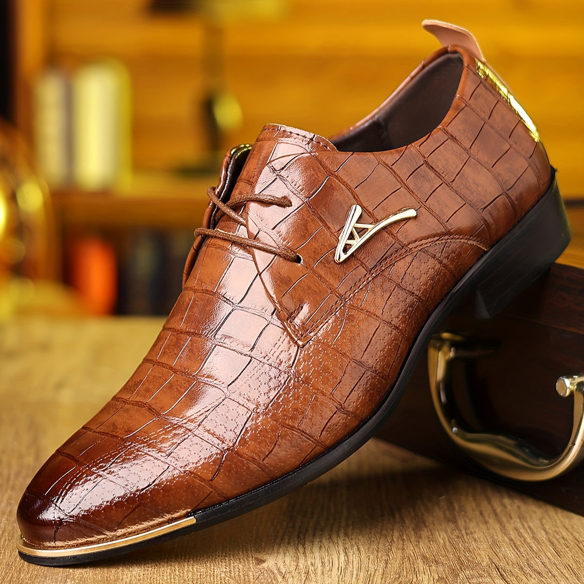 Men's pointed toe lace-up Oxford shoes by SHOWLU FASHION STORE, formal PU leather low top shoes with sleek design.