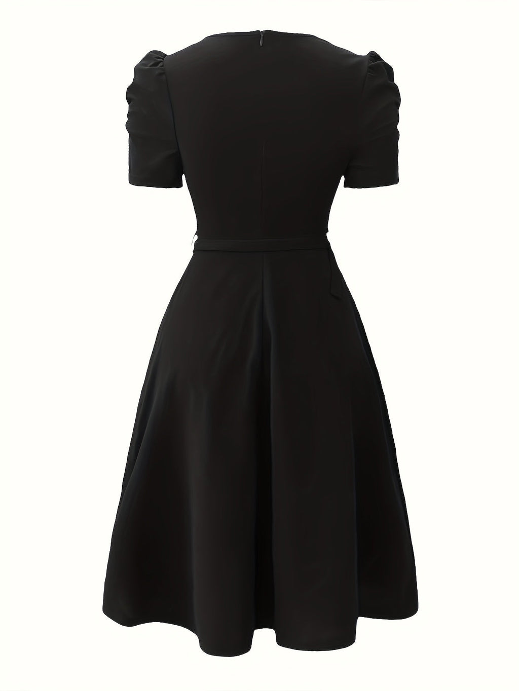 SHOWLU Women's red V-neck A-line ruffle hem dress made of polyester, perfect for stylish occasions and elegant wear.
